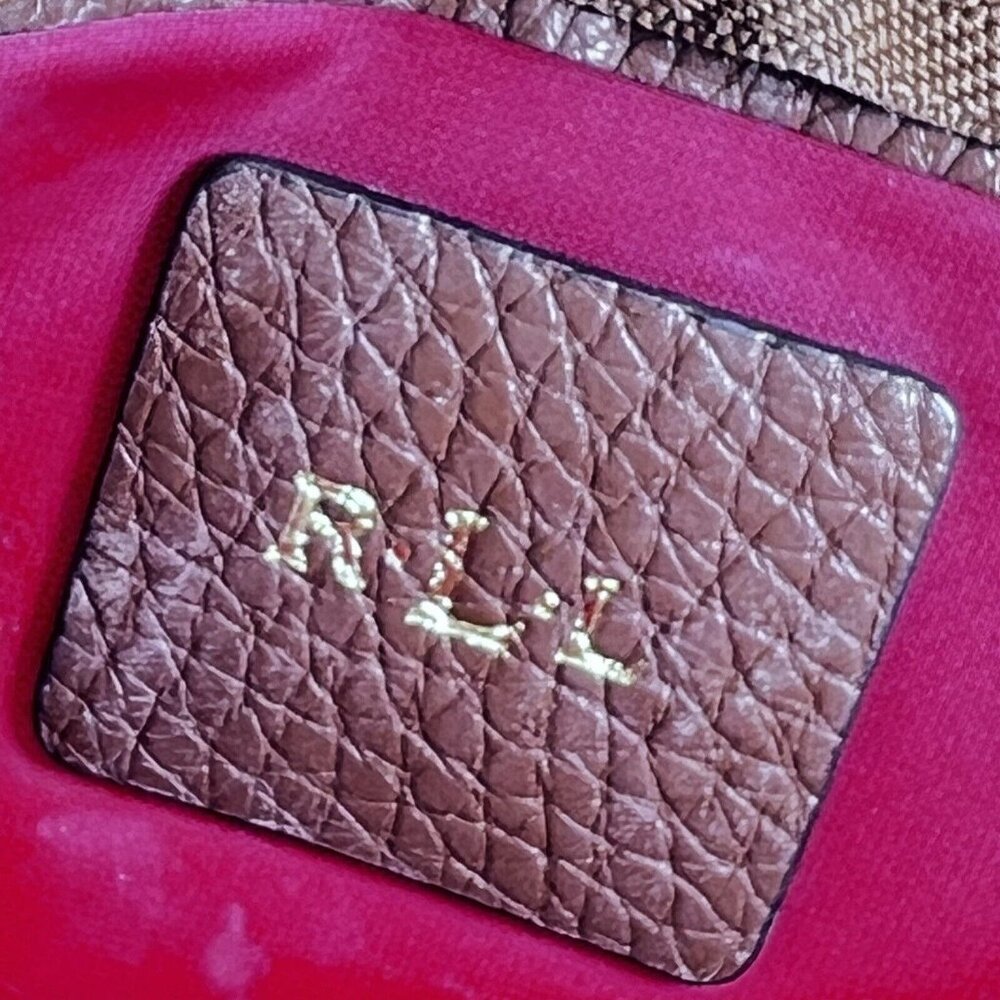 Ralph Lauren Red Makeup Toiletry Cosmetic Small Travel Pouch Bag Leather Strap - Picture 10 of 13